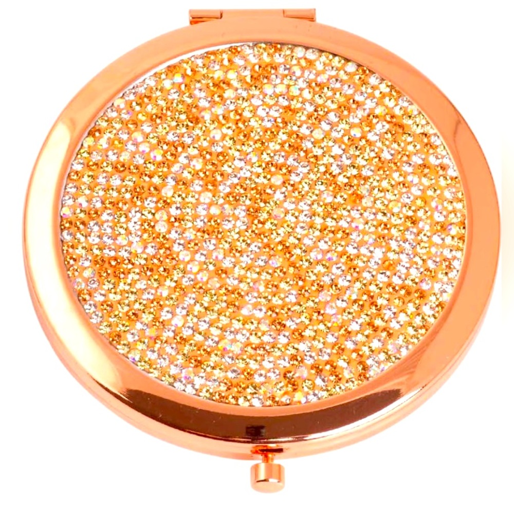 Rhinestones Makeup Mirror for Rose Gold Tone Metal Glass New
